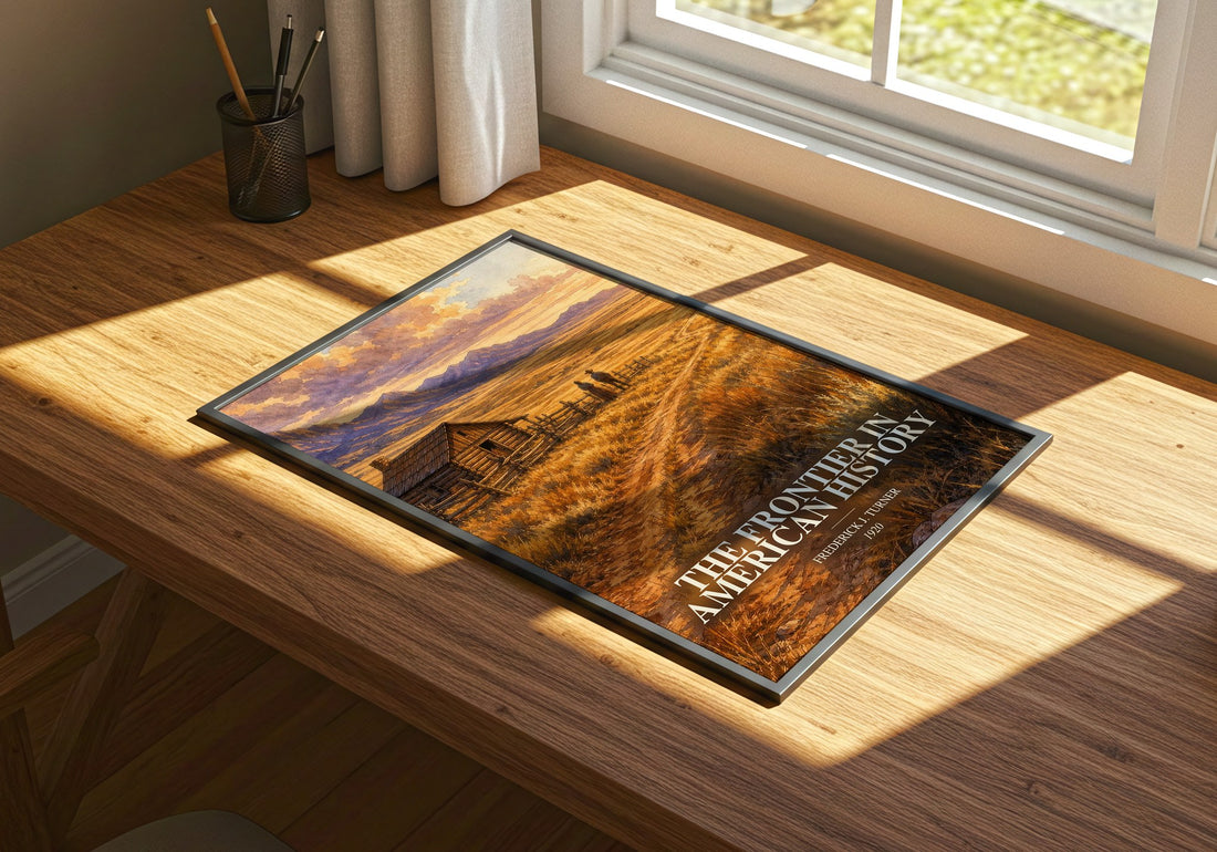 The Frontier in American History watercolour book poster framed on wall – non fiction wall art