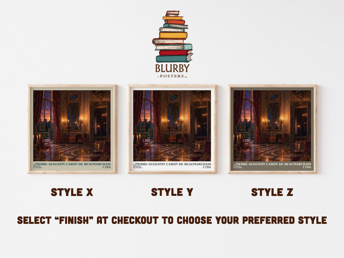 Le Mariage De Figaro literary print in frame leaning in hallway – classic literature wall art (mockup)