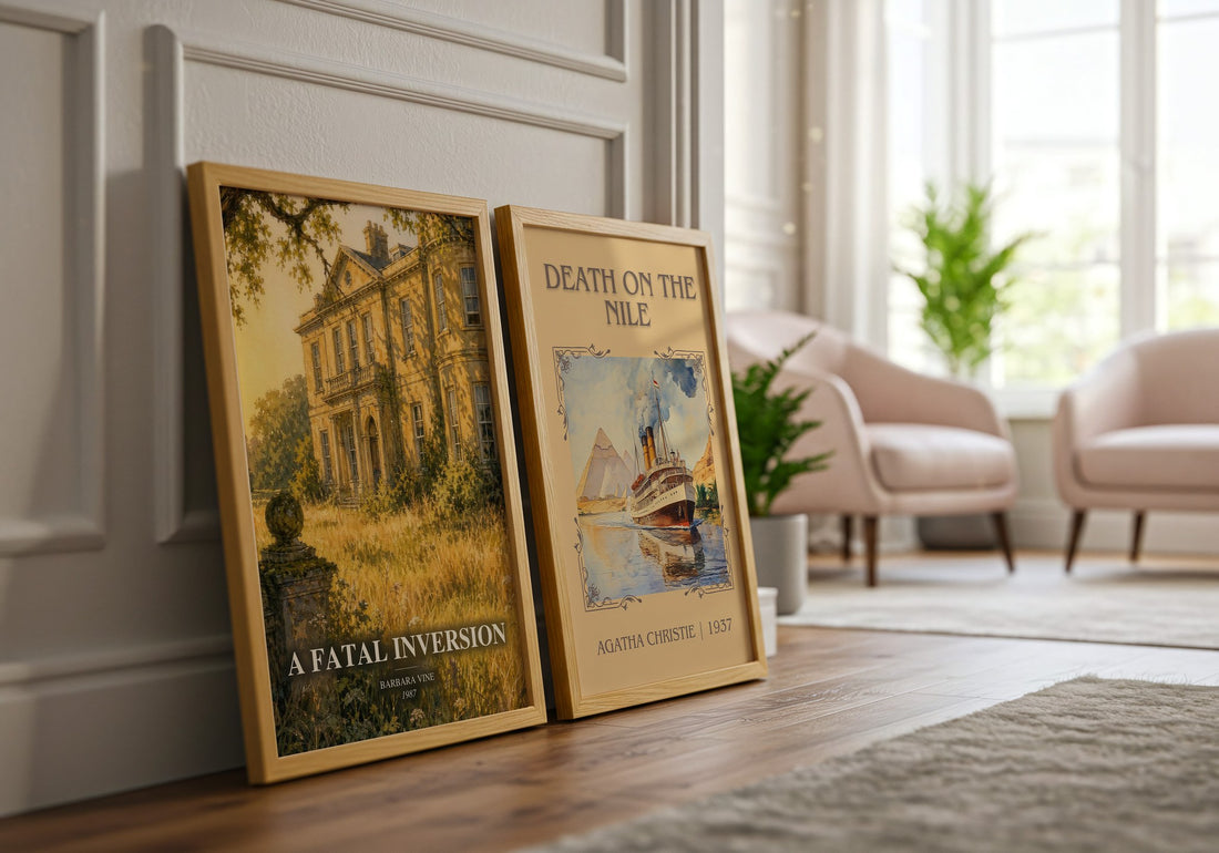 A Fatal Inversion watercolour print framed by window – literary home decor
