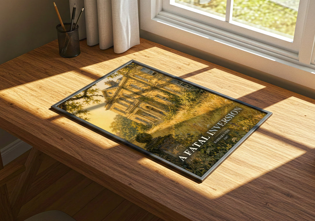 A Fatal Inversion watercolour book poster framed on wall – crime wall art