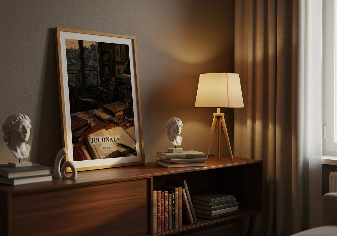 Journals watercolour print on bookshelf – André Gide fan gift
