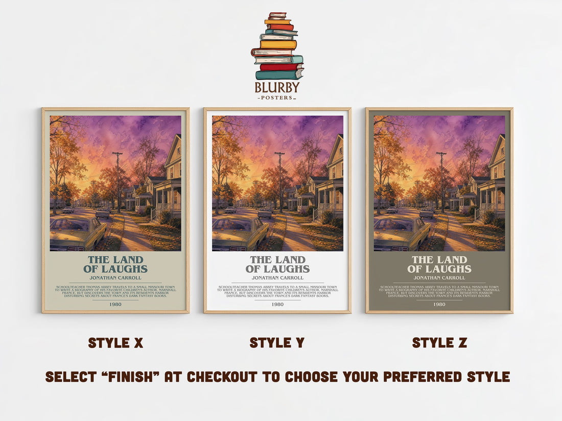 The Land Of Laughs Bookish Wall Art by Jonathan Carroll – Style X, Y and Z side by side – choose your finish