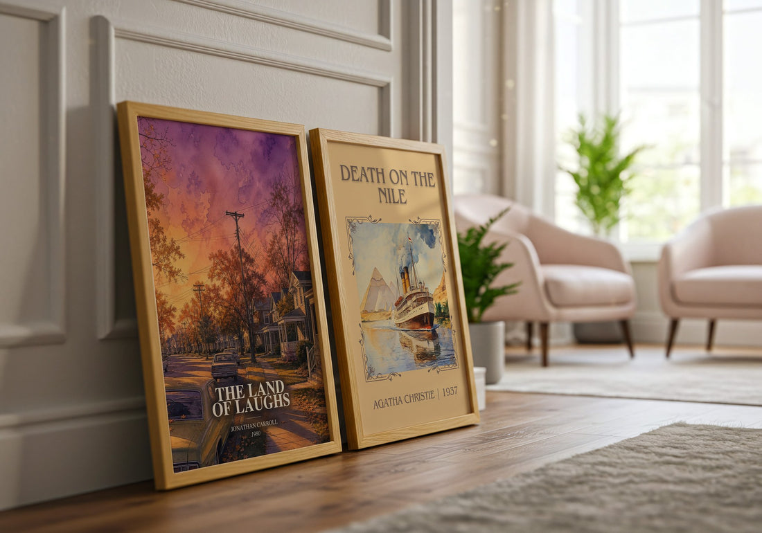 The Land Of Laughs watercolour print framed by window – literary home decor