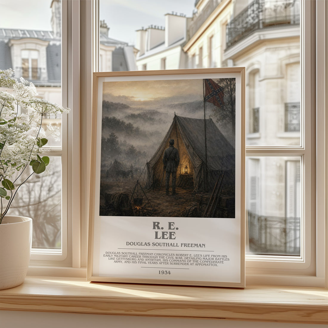 R. E. Lee Bookish Wall Art by Douglas Southall Freeman – framed print by a bright window