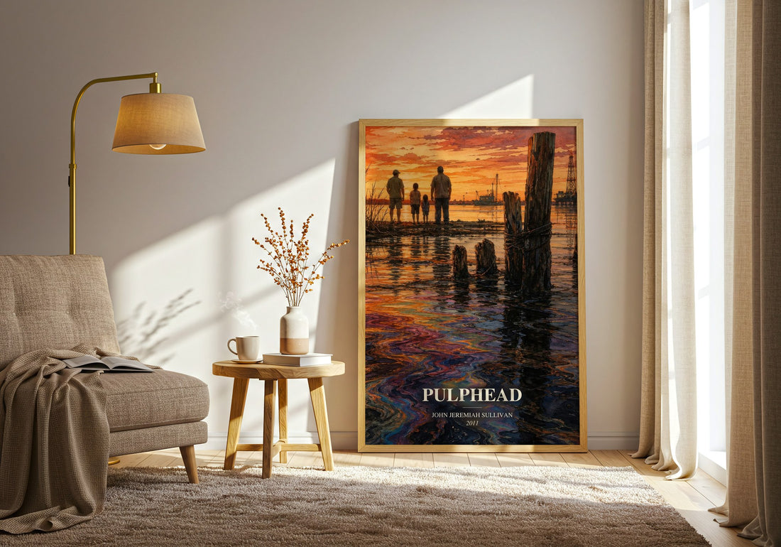 Pulphead watercolour print in frame leaning in hallway – non fiction wall art