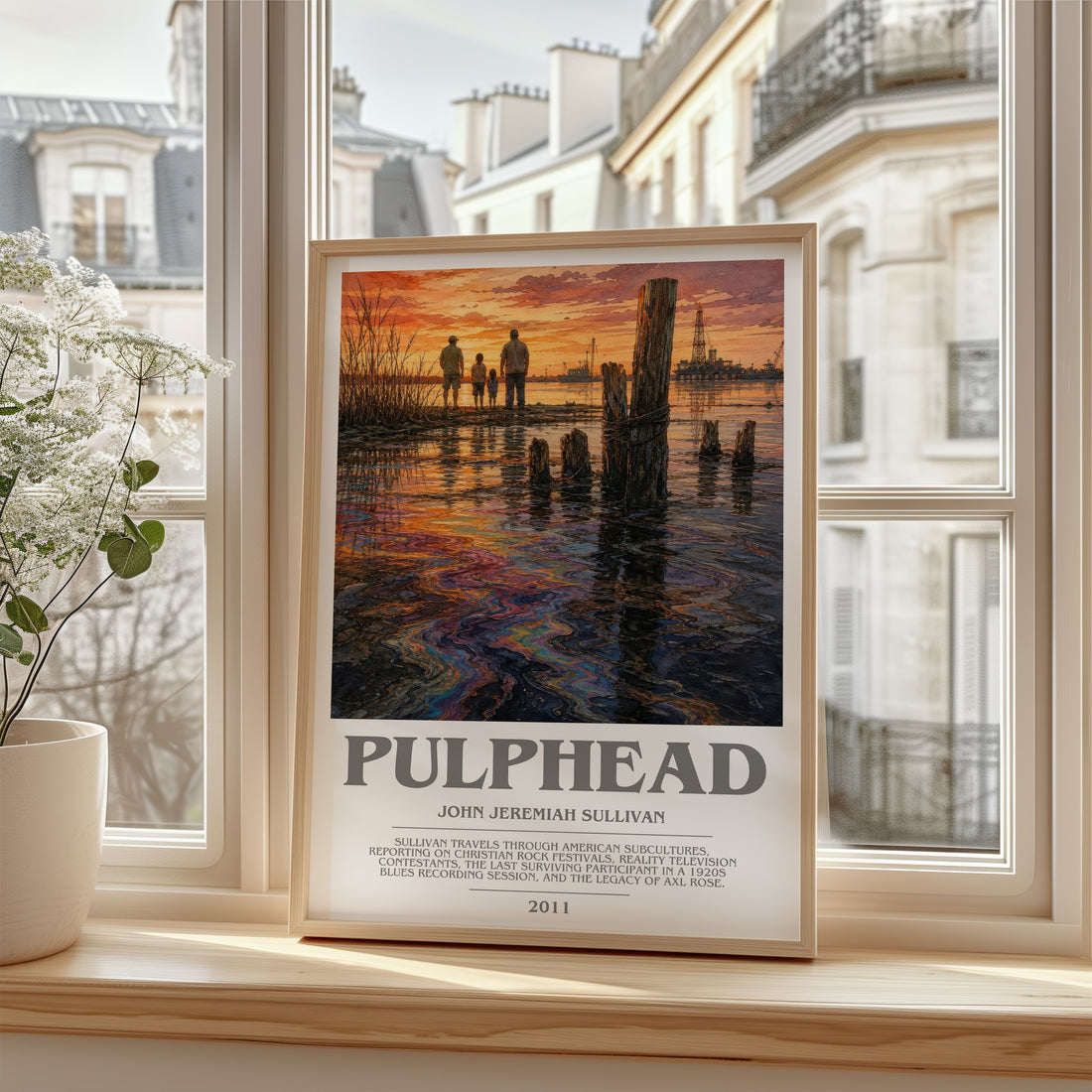 Pulphead Bookish Wall Art by John Jeremiah Sullivan – framed print by a bright window