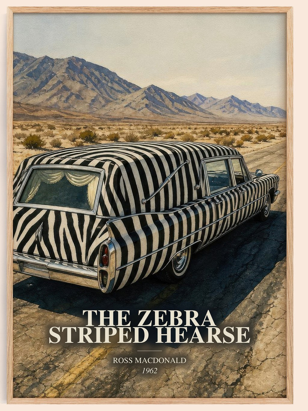 The Zebra Striped Hearse watercolour book poster by Ross Macdonald – framed literary art print