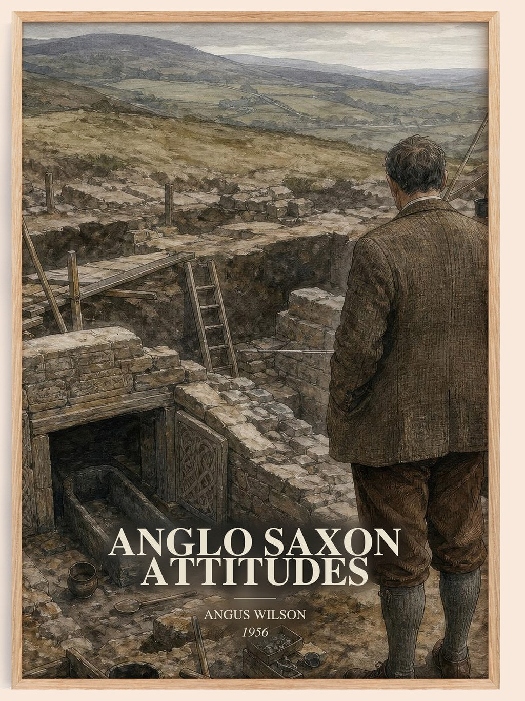 Anglo Saxon Attitudes watercolour book poster by Angus Wilson – framed literary art print