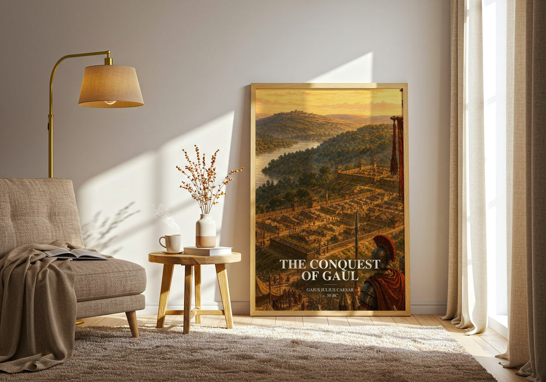 The Conquest Of Gaul watercolour print in frame leaning in hallway – non fiction wall art