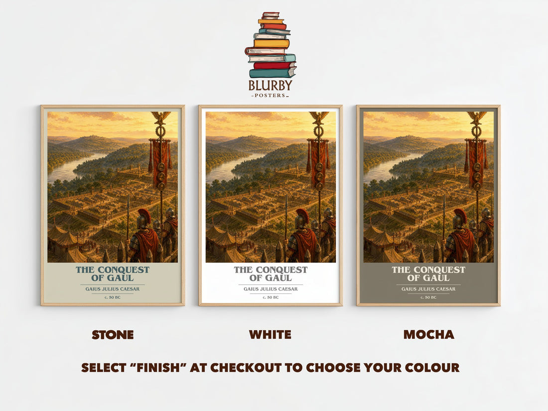 The Conquest Of Gaul book cover print framed by window – Stone, White and Mocha side by side – choose your colour