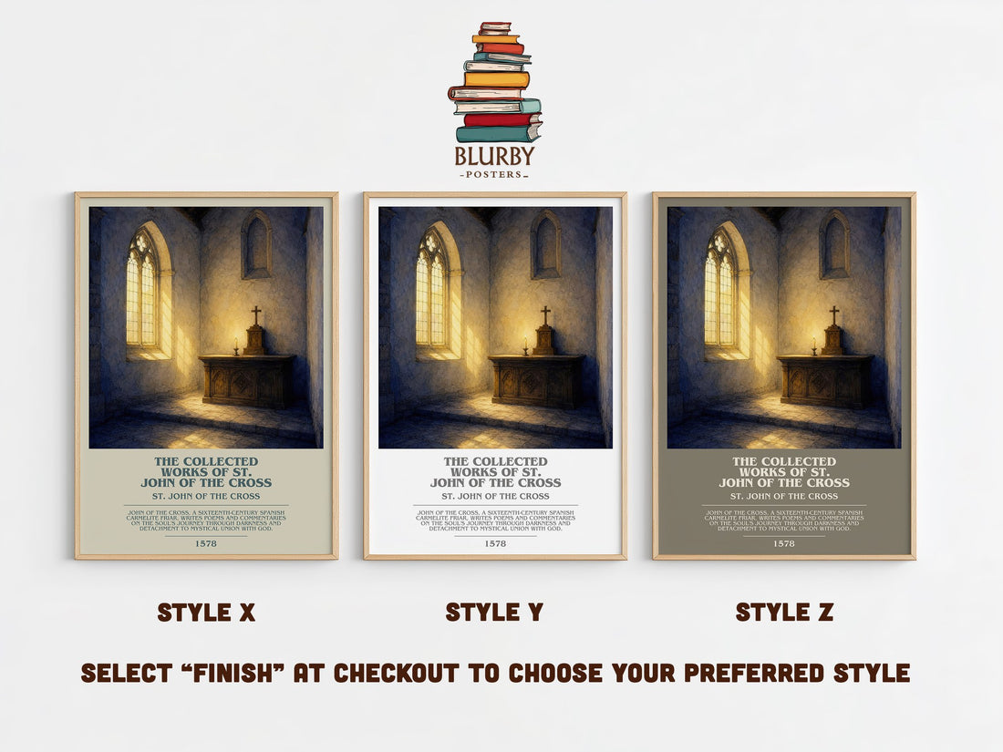 Collected Works of St. John of the Cross Bookish Wall Art by S. Cross – Style X, Y and Z side by side – choose your finish