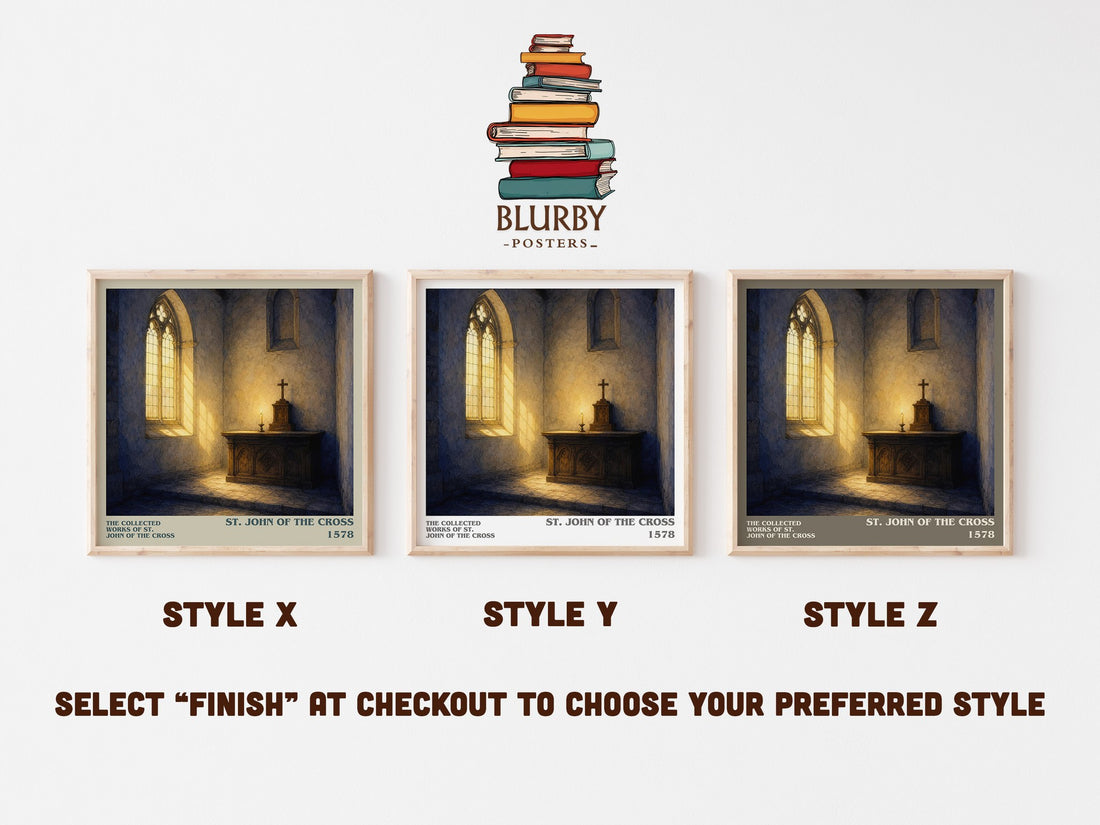 The Collected Works of St. John of the Cross literary print in frame leaning in hallway – poetry wall art (mockup)
