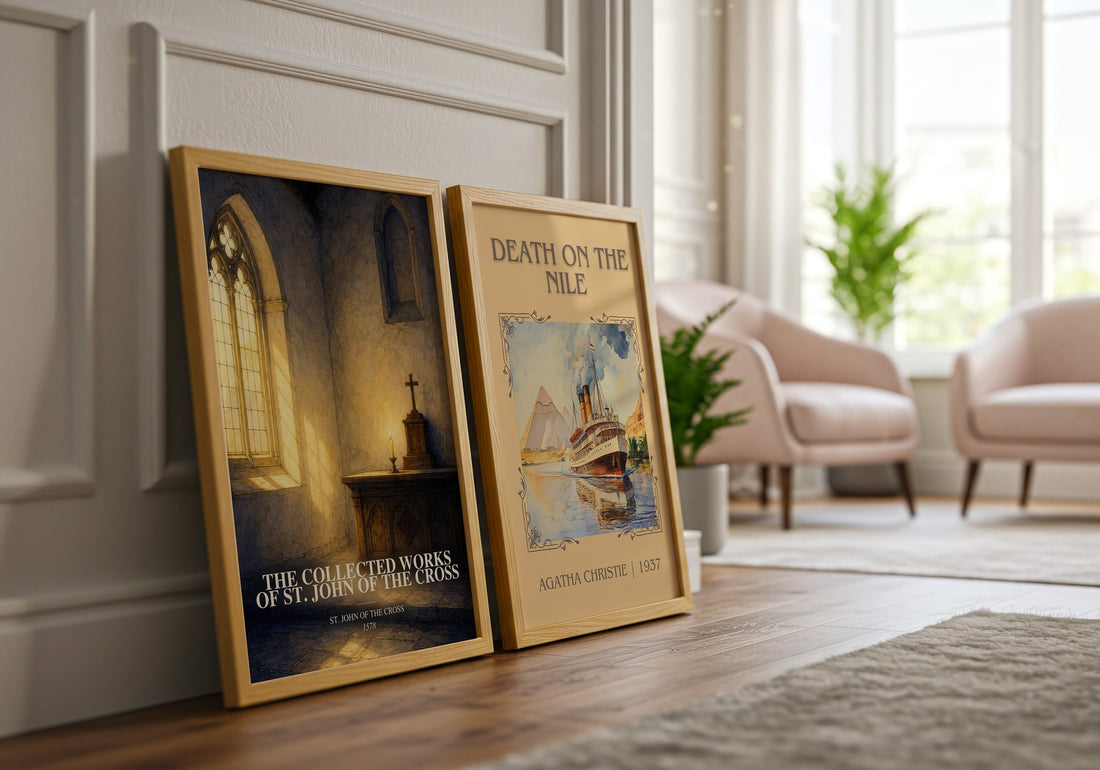 The Collected Works of St. John of the Cross watercolour print framed by window – literary home decor
