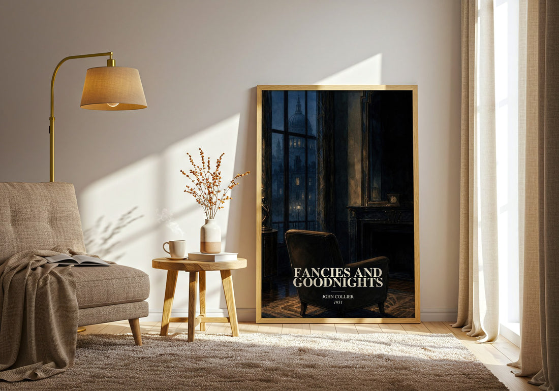 Fancies And Goodnights watercolour print in frame leaning in hallway – horror wall art