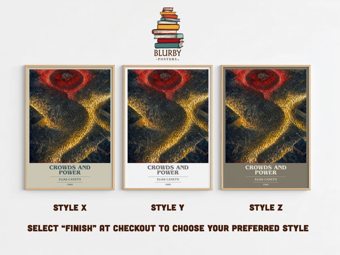 Crowds And Power book cover print in frame leaning in hallway – philosophy wall art (mockup)