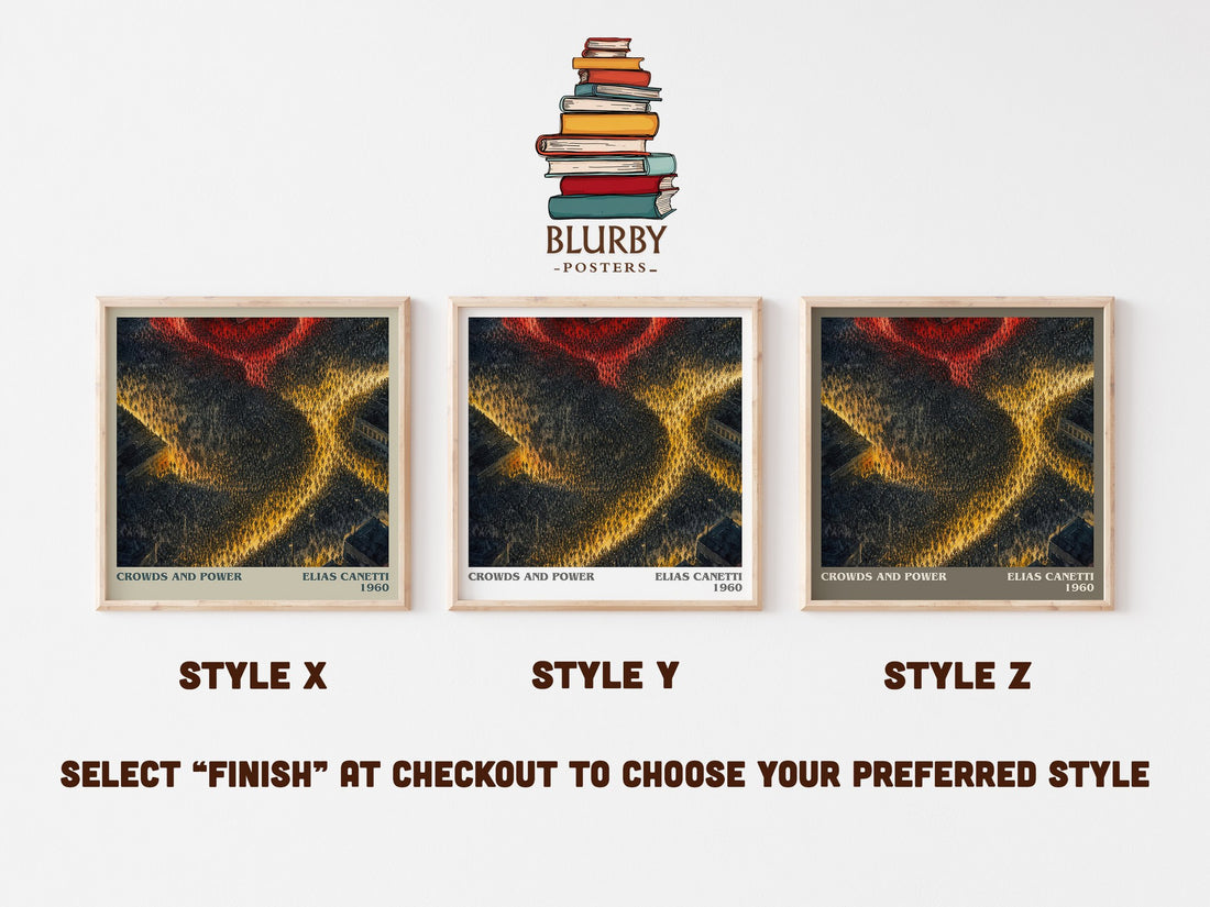 Crowds And Power literary print in frame leaning in hallway – philosophy wall art (mockup)