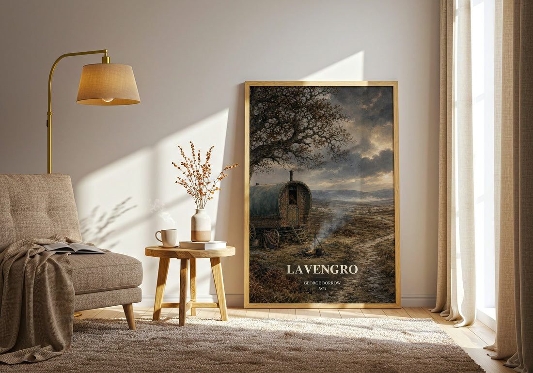 Lavengro watercolour print in frame leaning in hallway – adventure wall art