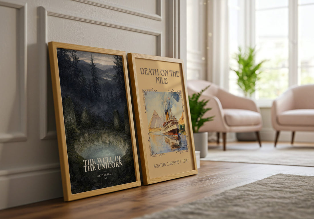 The Well Of The Unicorn watercolour print framed by window – literary home decor