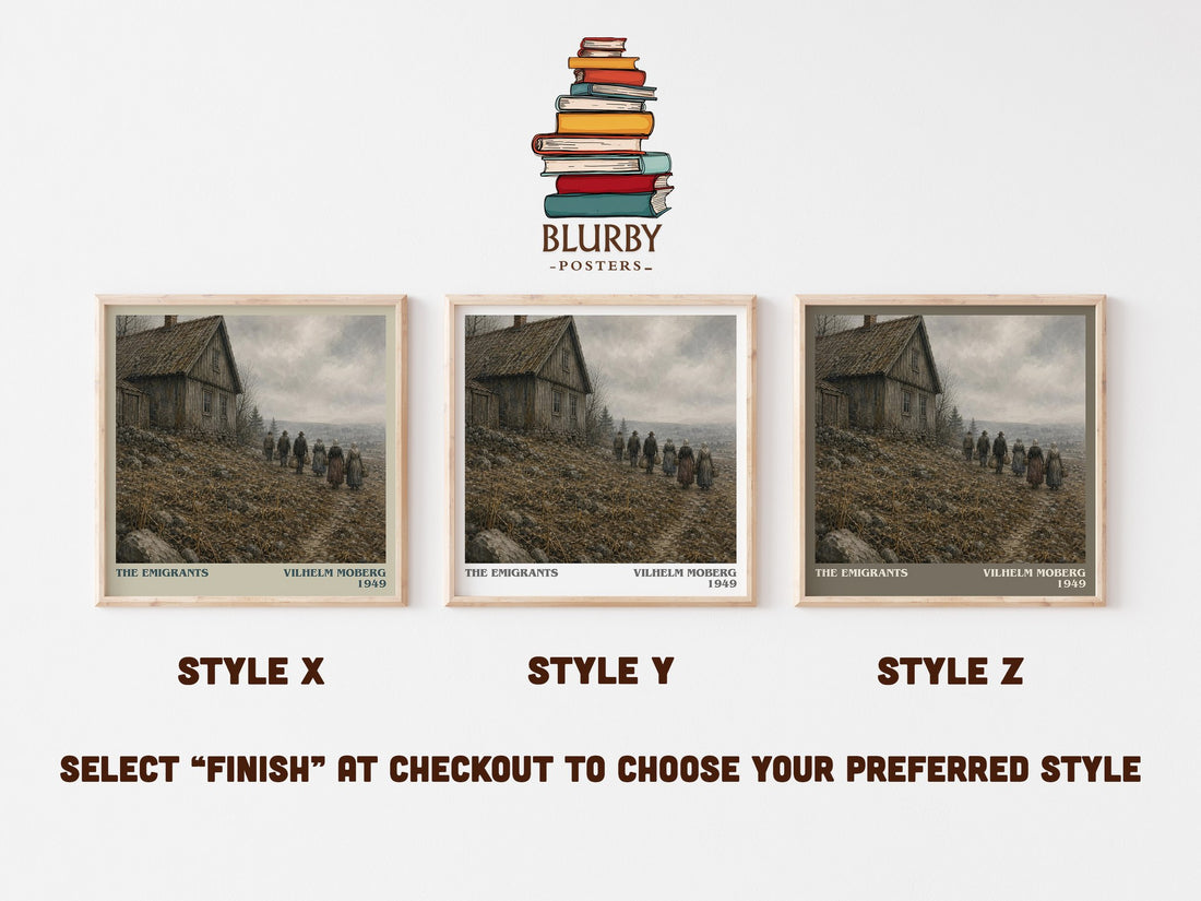 The Emigrants literary print in frame leaning in hallway – historical fiction wall art (mockup)