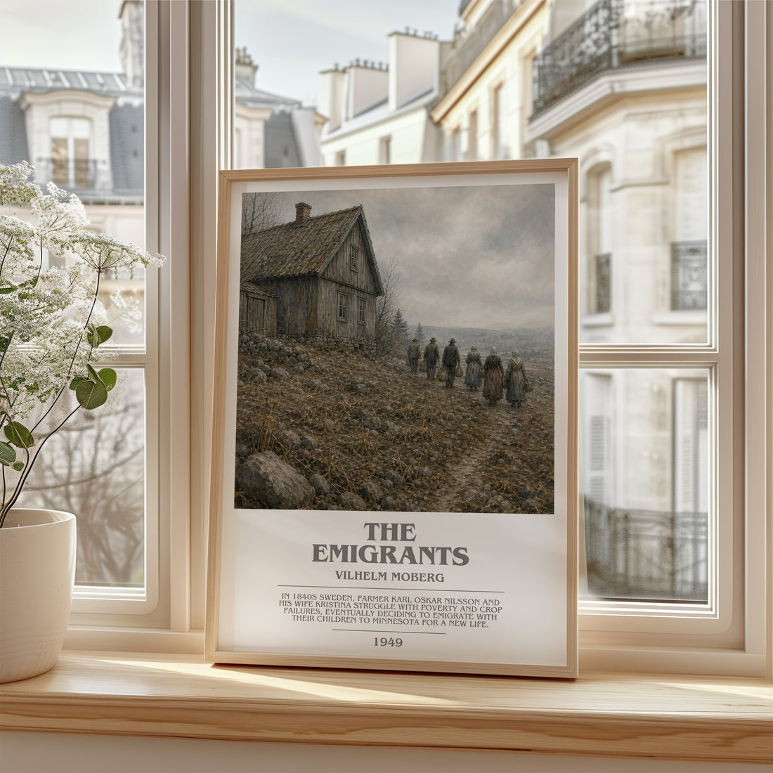 The Emigrants Bookish Wall Art by Vilhelm Moberg – framed print by a bright window