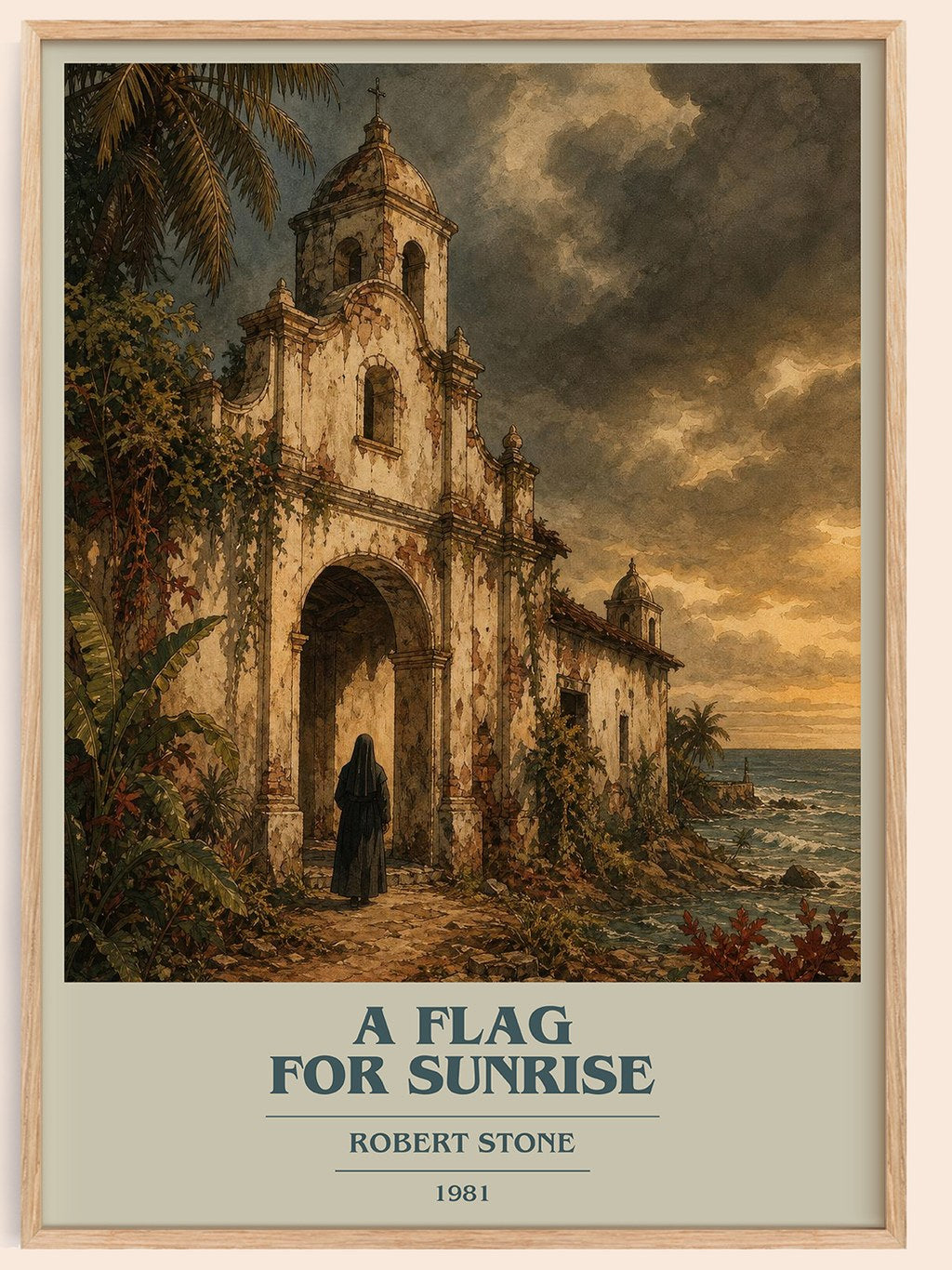 A Flag For Sunrise book cover book poster by Robert Stone – framed literary art print