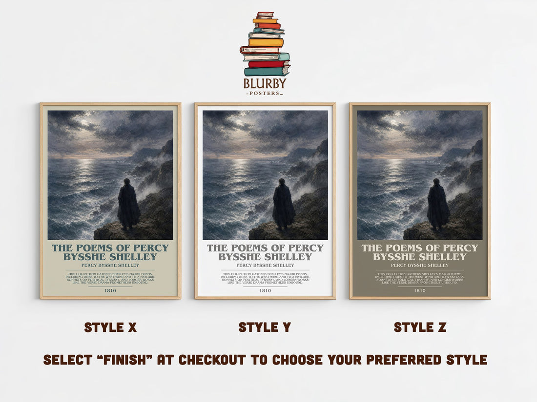 Poems of Percy Bysshe Shelley Bookish Wall Art by Percy Bysshe Shelley – Style X, Y and Z side by side – choose your finish