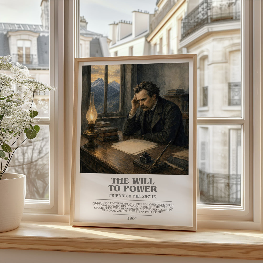 The Will To Power Bookish Wall Art by Friedrich Nietzsche – framed print by a bright window