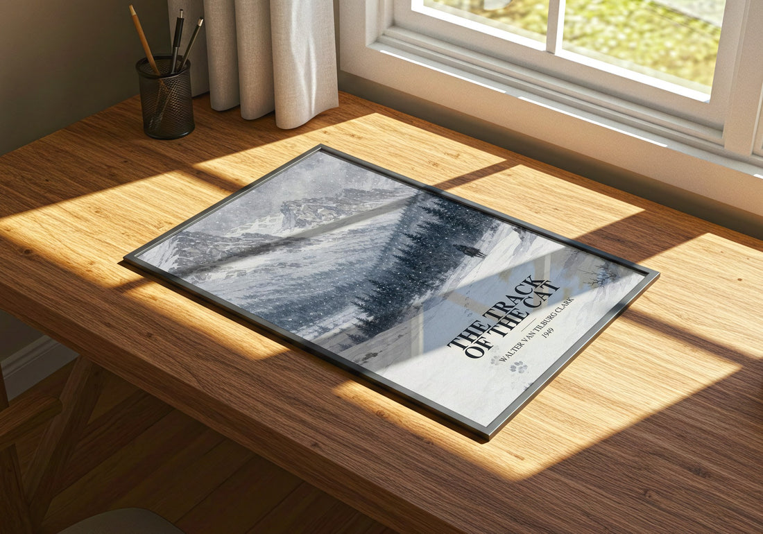 The Track Of The Cat watercolour book poster framed on wall – literary fiction wall art