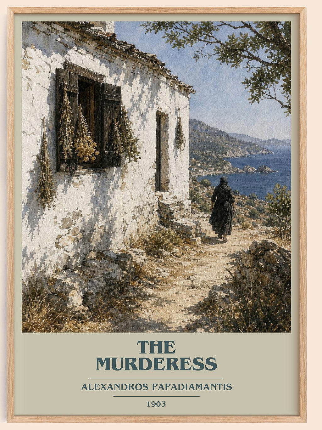 The Murderess book cover book poster by Alexandros Papadiamantis – framed literary art print