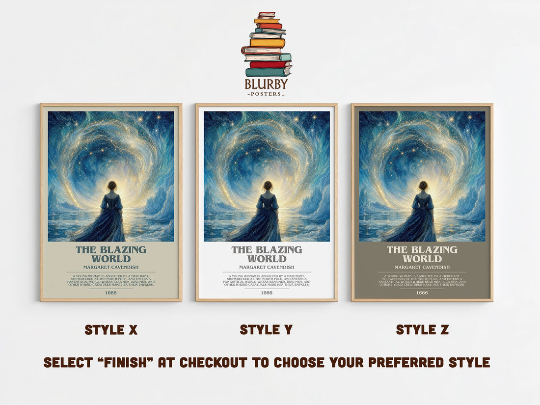 The Blazing World Bookish Wall Art by Margaret Cavendish – Style X, Y and Z side by side – choose your finish