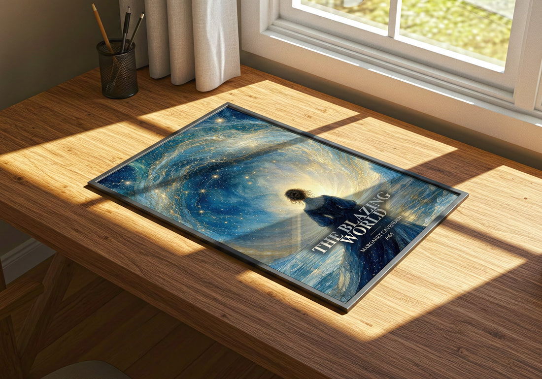 The Blazing World watercolour book poster framed on wall – sci fi wall art