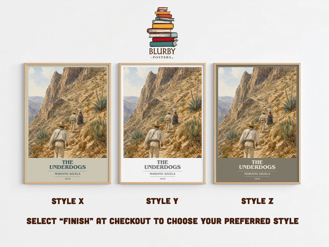 The Underdogs book cover print in frame leaning in hallway – historical fiction wall art (mockup)