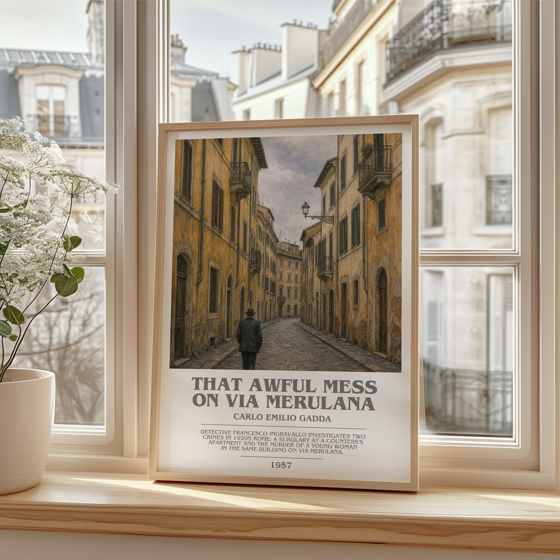 That Awful Mess On Via Merulana Bookish Wall Art by Carlo Emilio Gadda – framed print by a bright window