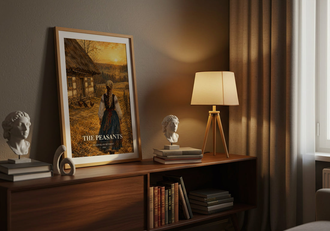 The Peasants watercolour print on bookshelf – Władysław Reymont fan gift