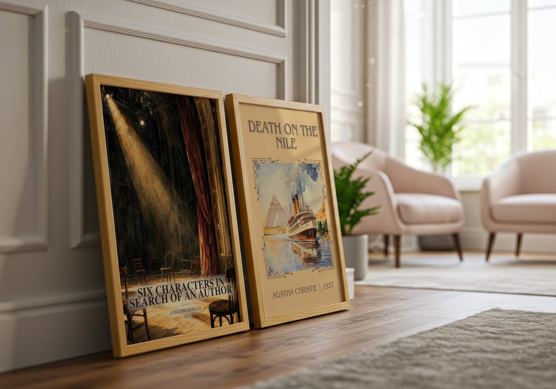 Six Characters in Search of an Author watercolour print framed by window – literary home decor