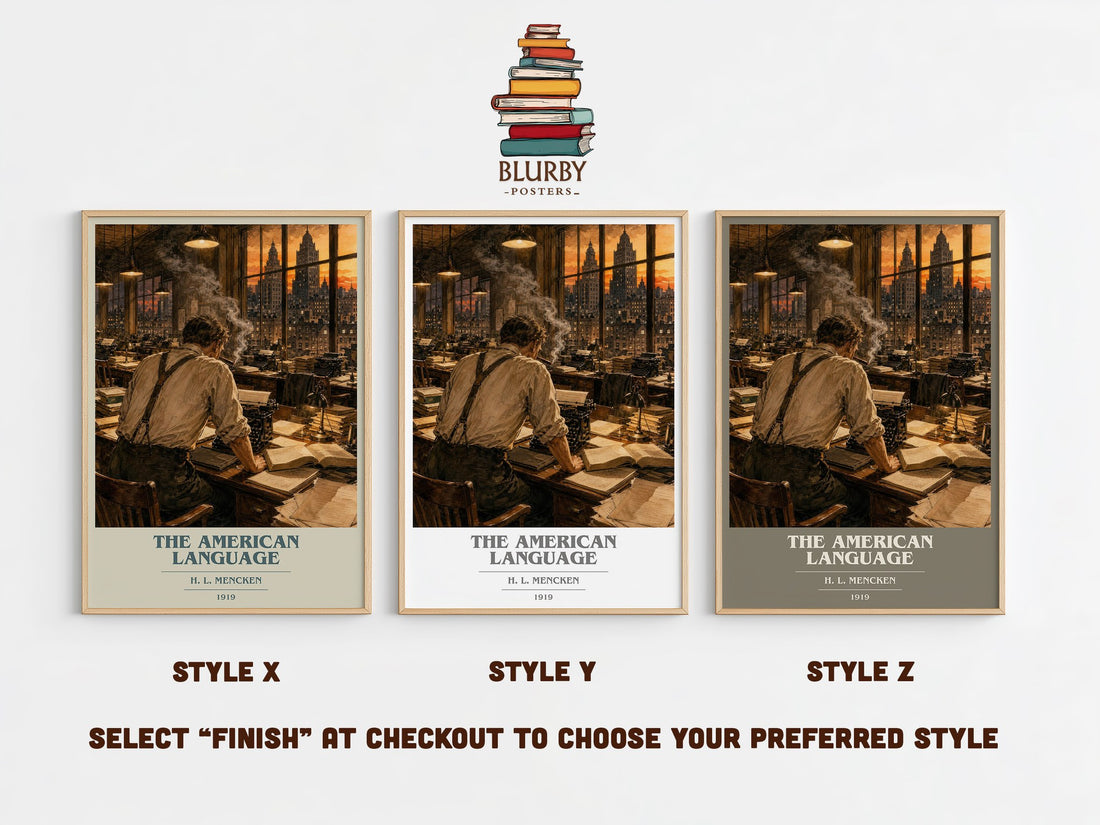 The American Language book cover print in frame leaning in hallway – non fiction wall art (mockup)