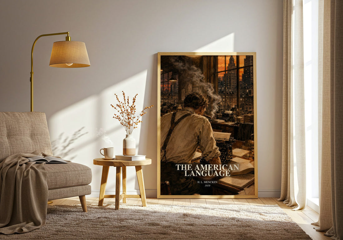 The American Language watercolour print in frame leaning in hallway – non fiction wall art