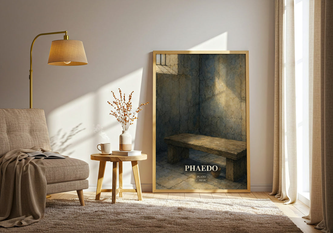 Phaedo watercolour print in frame leaning in hallway – philosophy wall art