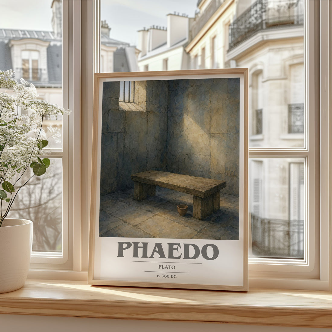 Phaedo book cover print in frame leaning in hallway – philosophy wall art