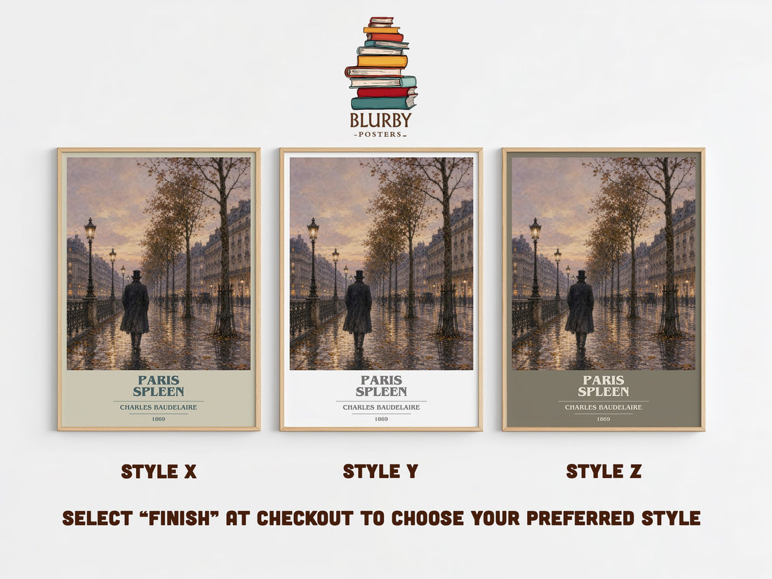 Paris Spleen book cover print in frame leaning in hallway – poetry wall art (mockup)