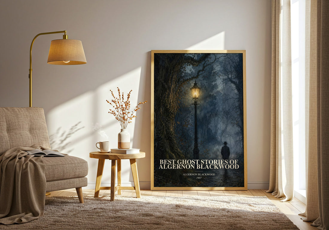 Best Ghost Stories Of Algernon Blackwood watercolour print in frame leaning in hallway – horror wall art