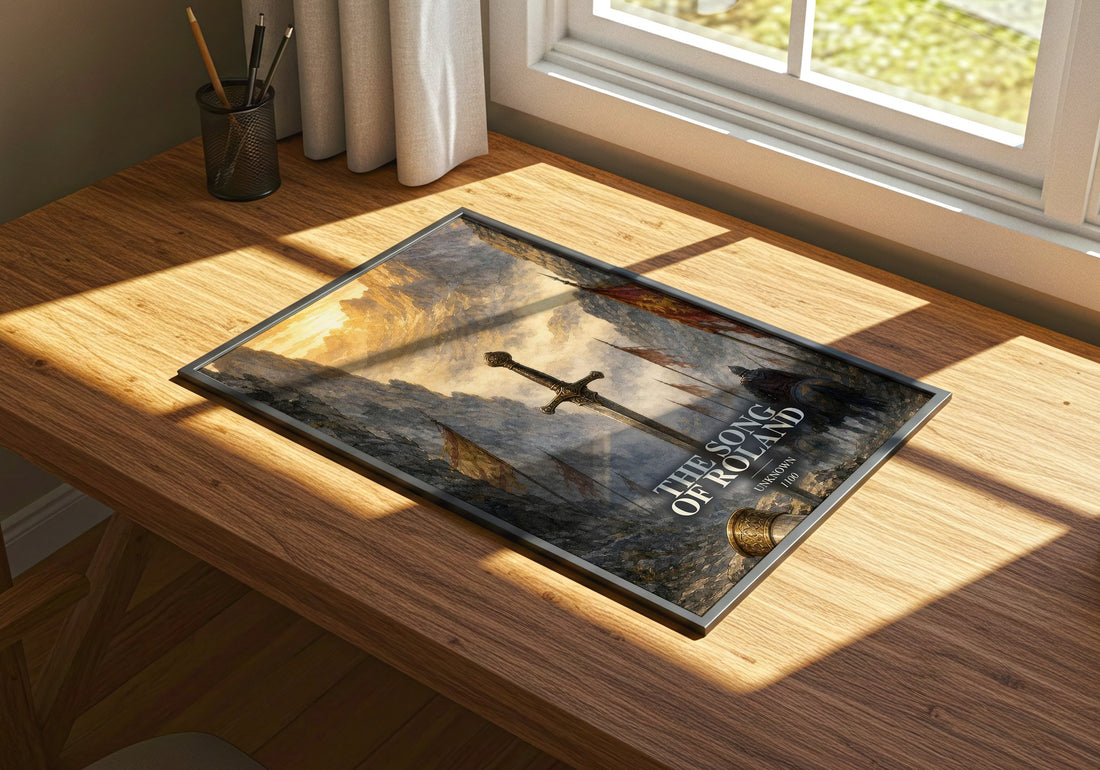 The Song of Roland watercolour book poster framed on wall – poetry wall art