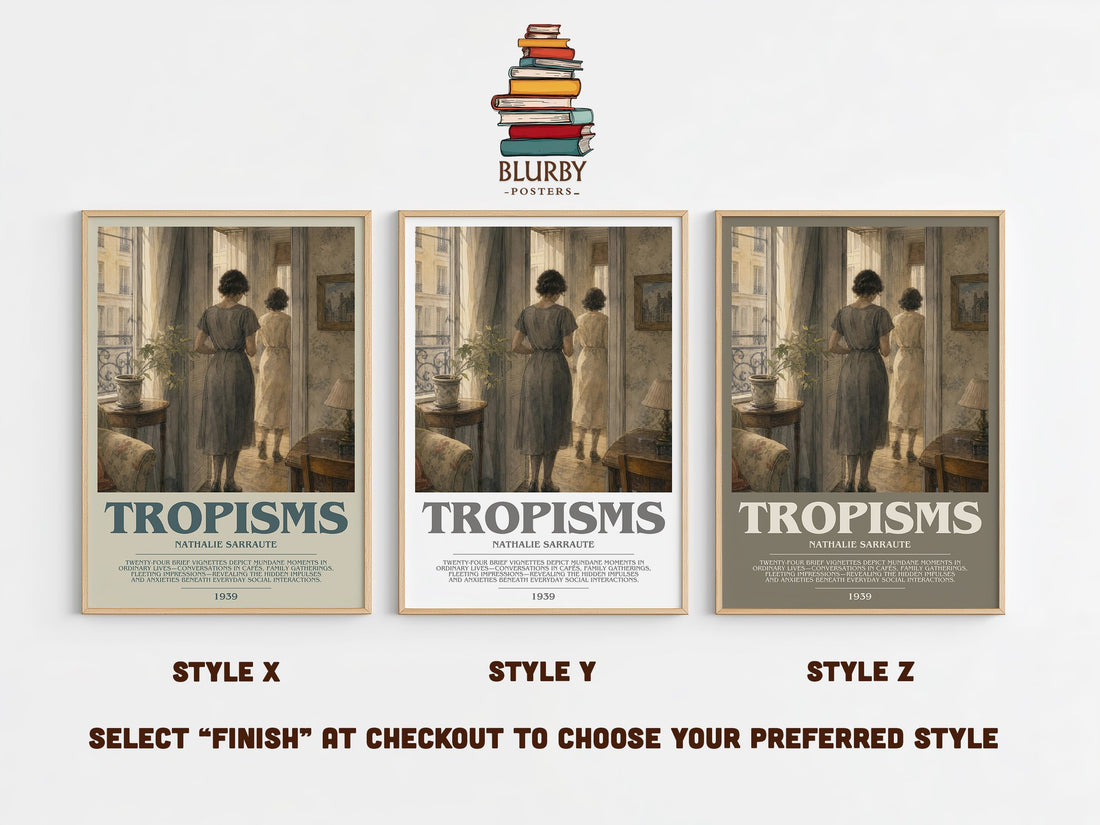 Tropisms Bookish Wall Art by Nathalie Sarraute – Style X, Y and Z side by side – choose your finish