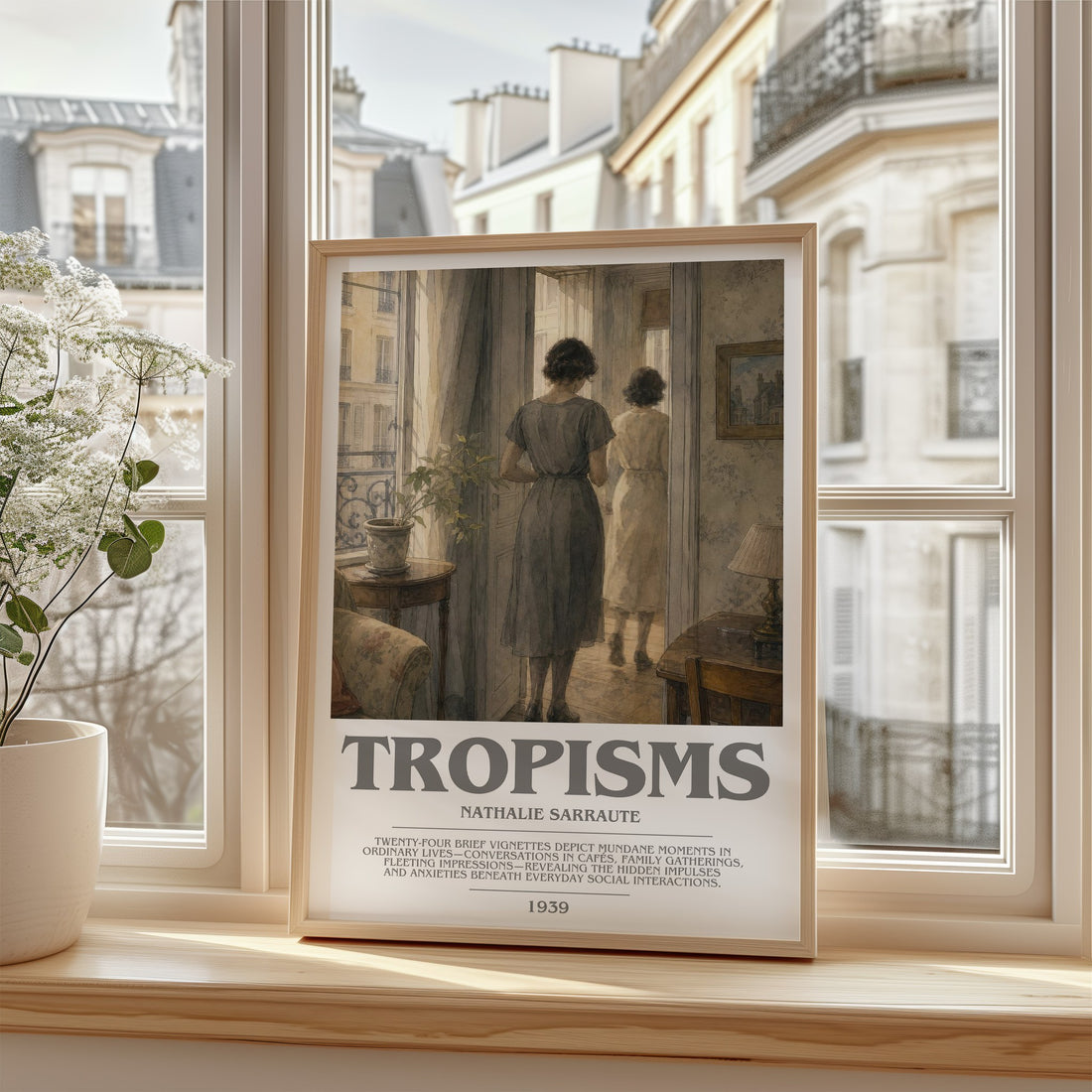 Tropisms Bookish Wall Art by Nathalie Sarraute – framed print by a bright window