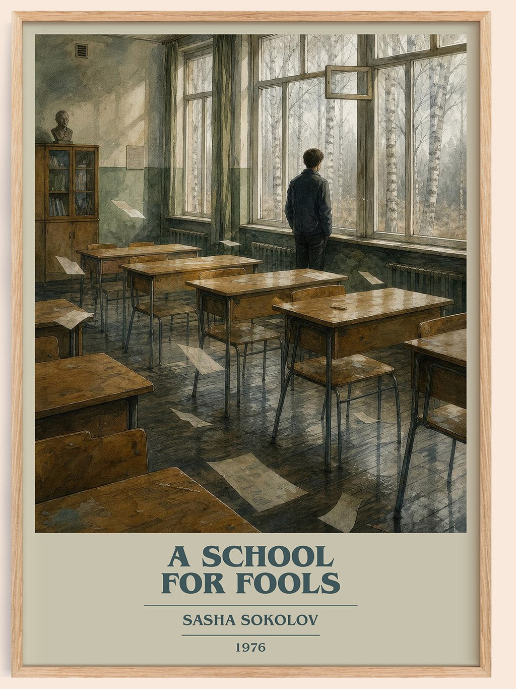 A School For Fools book cover book poster by Sasha Sokolov – framed literary art print