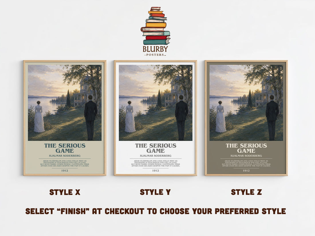 The Serious Game Bookish Wall Art by Hjalmar Soderberg – Style X, Y and Z side by side – choose your finish