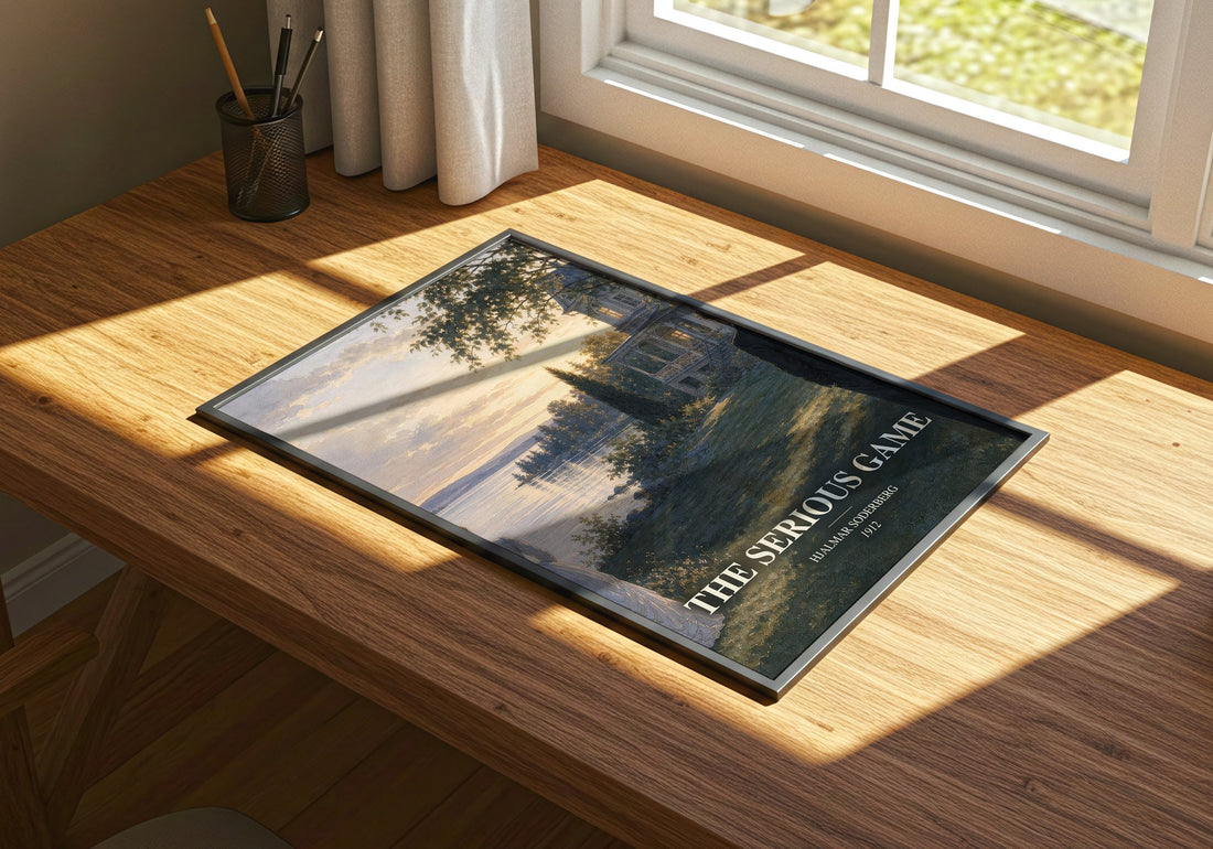 The Serious Game watercolour book poster framed on wall – literary fiction wall art