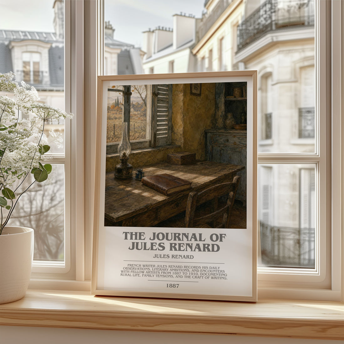 The Journal of Jules Renard Bookish Wall Art by Jules Renard – framed print by a bright window