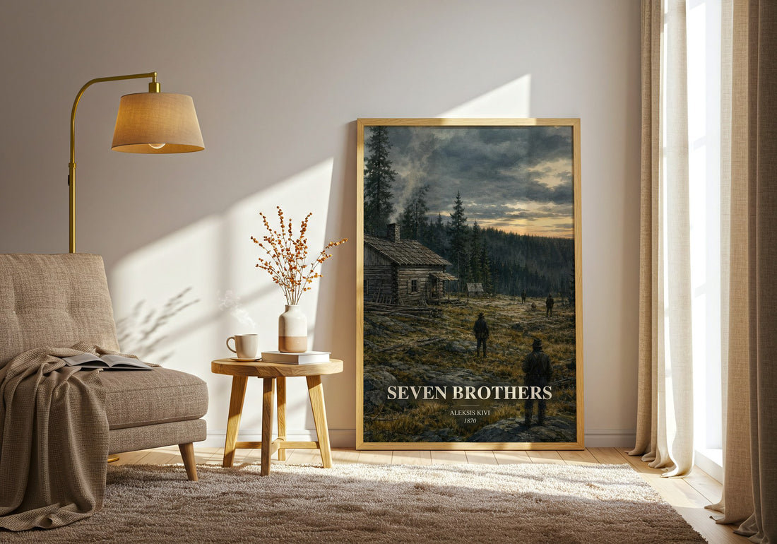 Seven Brothers watercolour print in frame leaning in hallway – classic literature wall art
