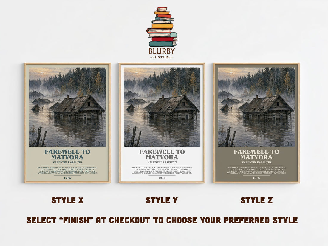 Farewell To Matyora Bookish Wall Art by Valentin Rasputin – Style X, Y and Z side by side – choose your finish